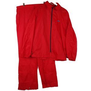 Vtg Izod Lacoste Red Nylon Windbreaker Pants Bag Mens M Light Rain Gear Packable